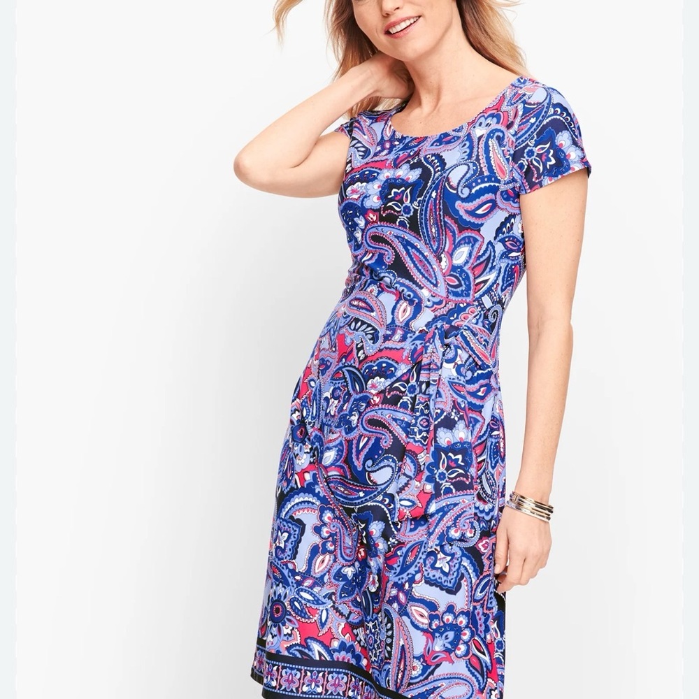 FAUX WRAP JERSEY SHIFT DRESS - PAISLEY